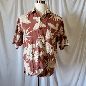 Tommy Bahama Silk Hawaiian Shirt Palm Leaves
